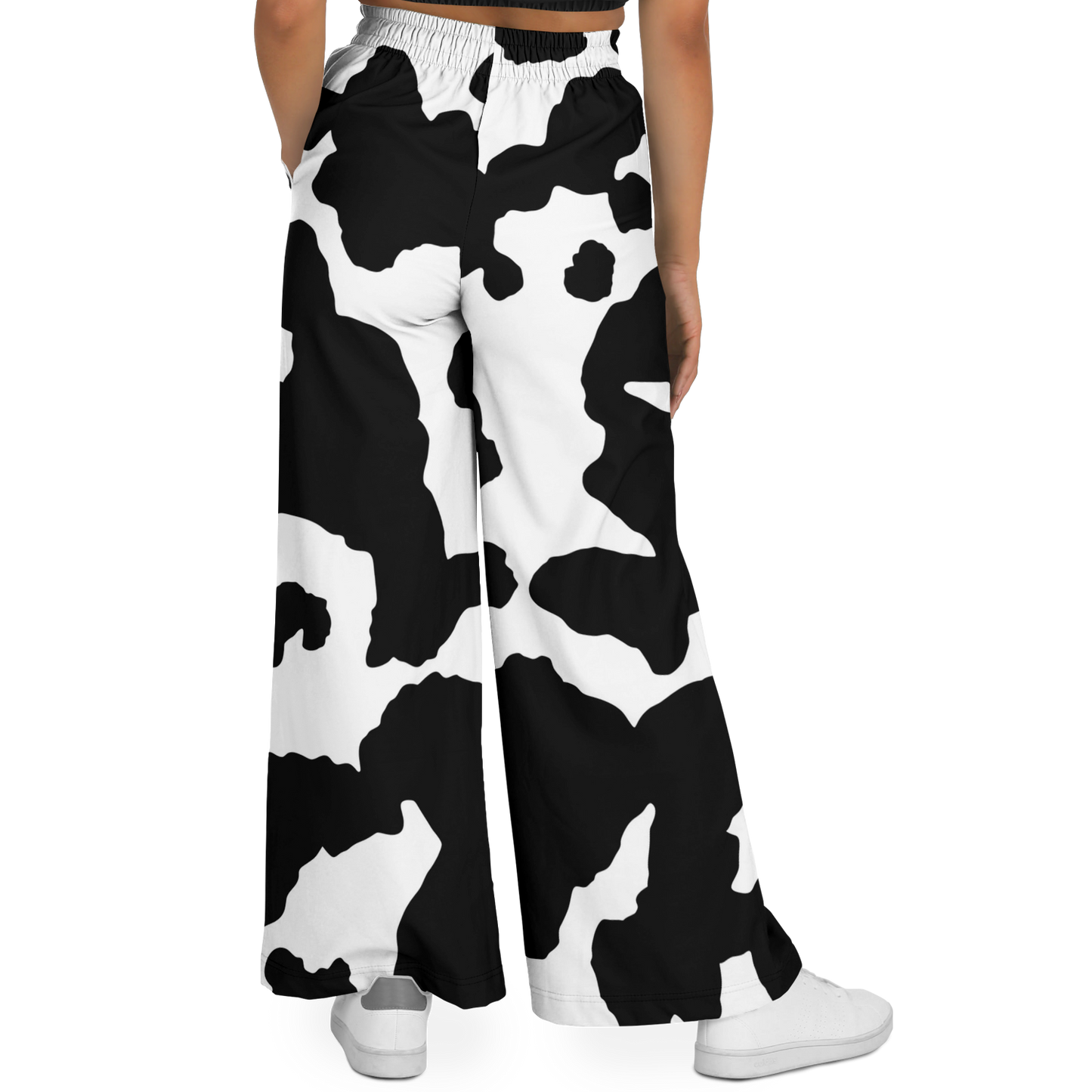 Camo Wide Leg Pants | Black & White Cow Camouflage