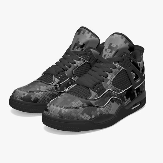 Gray Camo Jordans AJ4 | Digital Monochrome | Black Sole