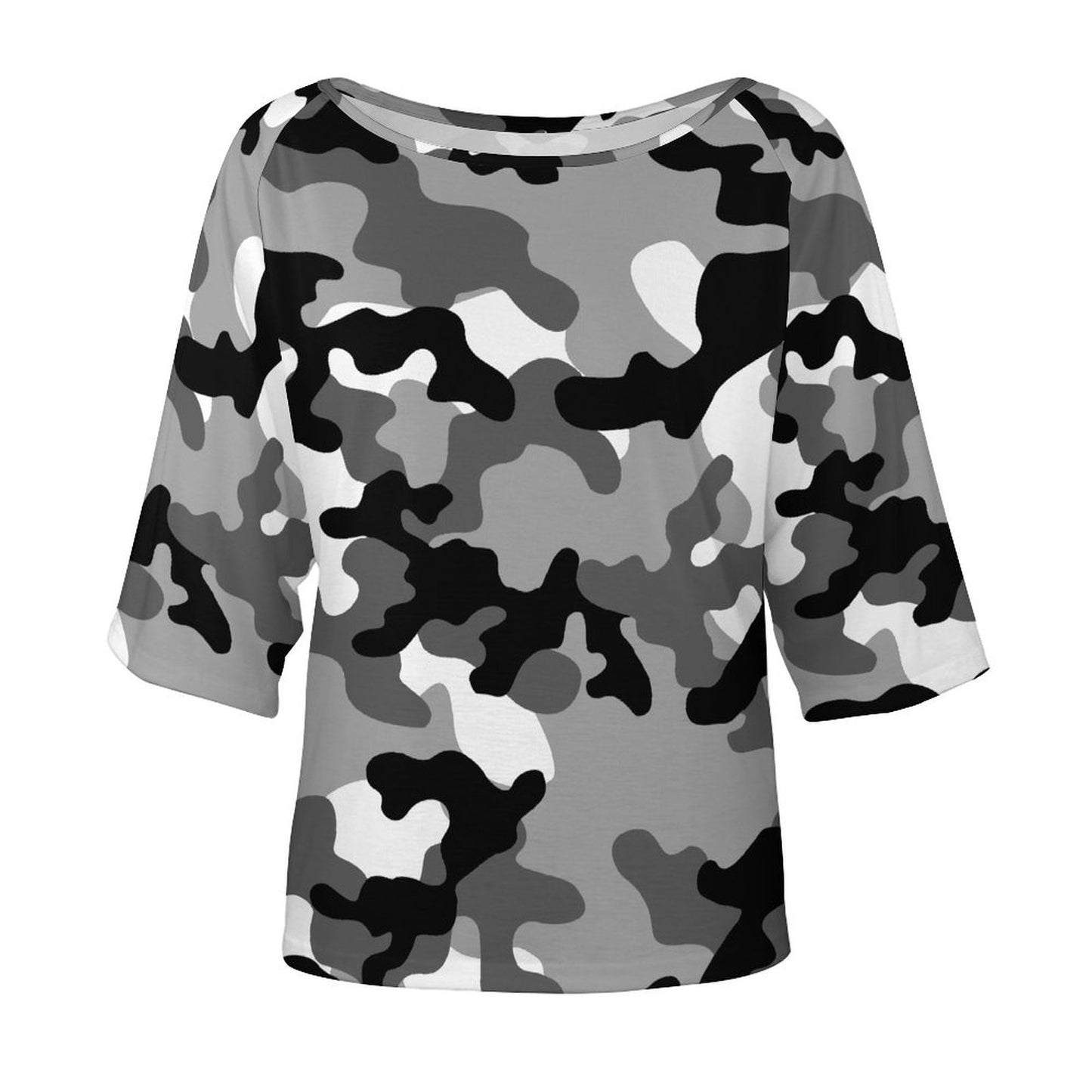 Off The Shoulder Top | Black, White & Gray Camo Shirt