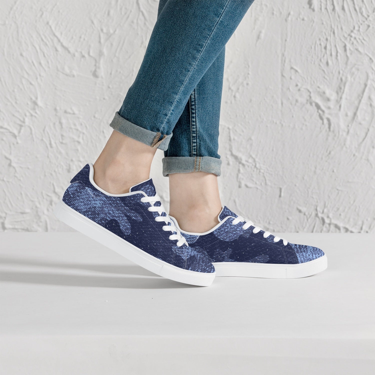 Camo Sneakers | Classic Low-Top Leather | Denim Blue