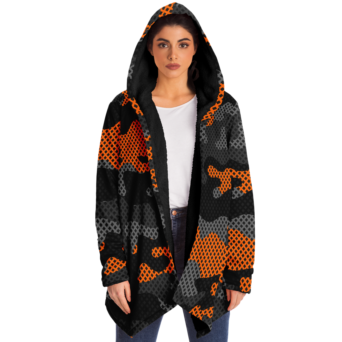 Camo Cloak | Orange & Black Pixel Camouflage | Microfleece