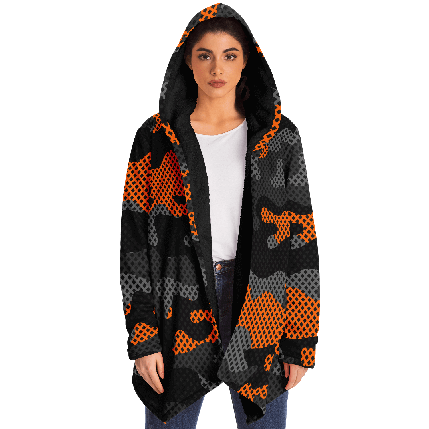 Camo Cloak | Orange & Black Pixel Camouflage | Microfleece