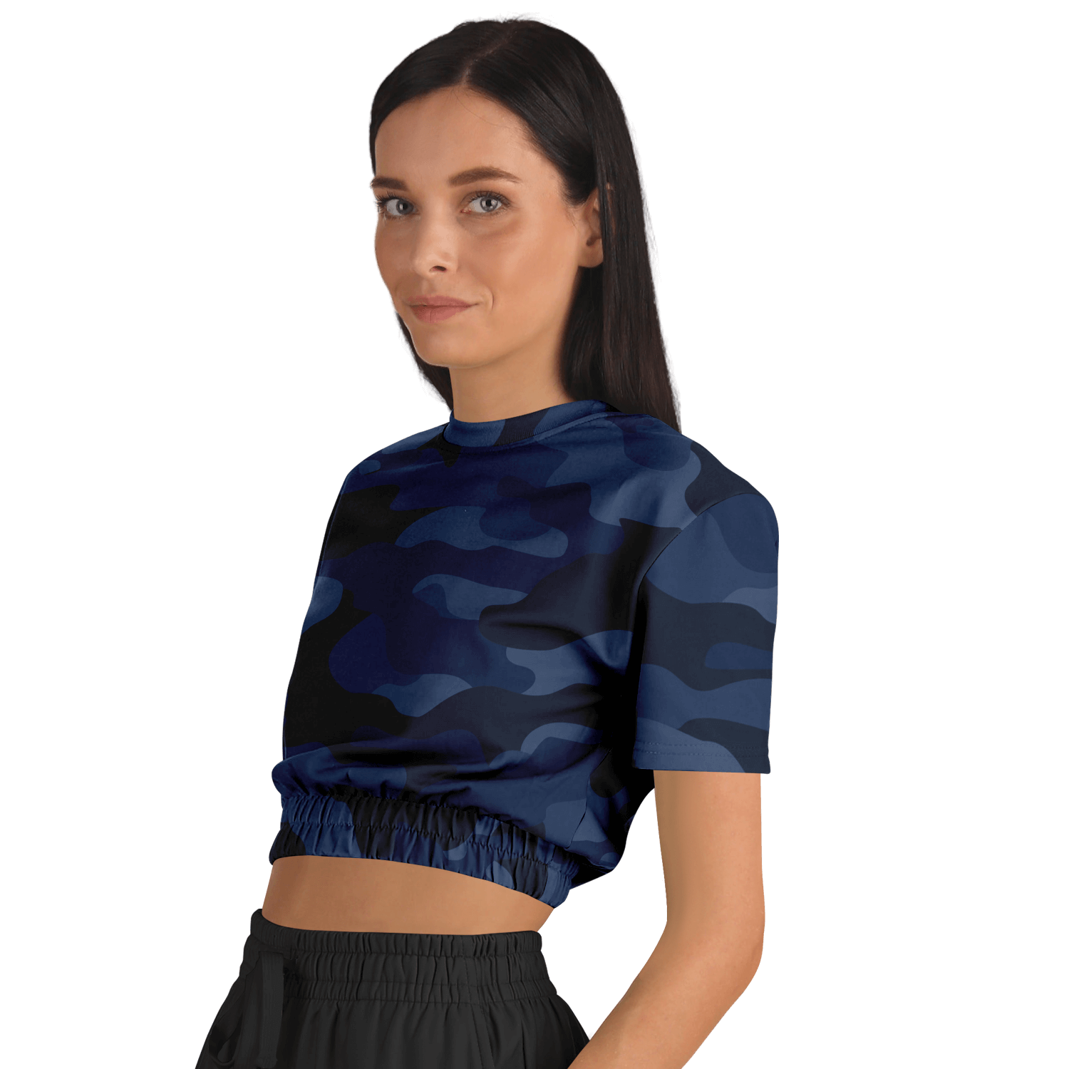 Camo Crop Top Sweatshirt | Deep Blue Camouflage