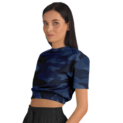 Camo Crop Top Sweatshirt | Deep Blue Camouflage