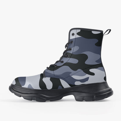 Chunky Boots | Leather in Light Blue Camouflage