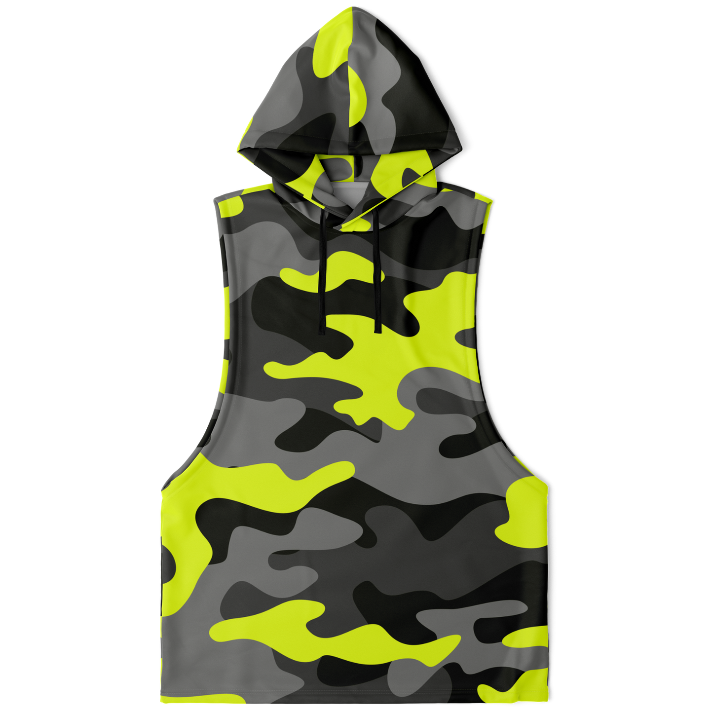 Sleeveless Hoodie | Black, Gray & Yellow Camouflage