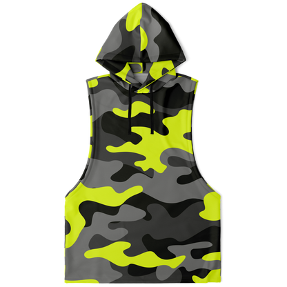 Sleeveless Hoodie | Black, Gray & Yellow Camouflage