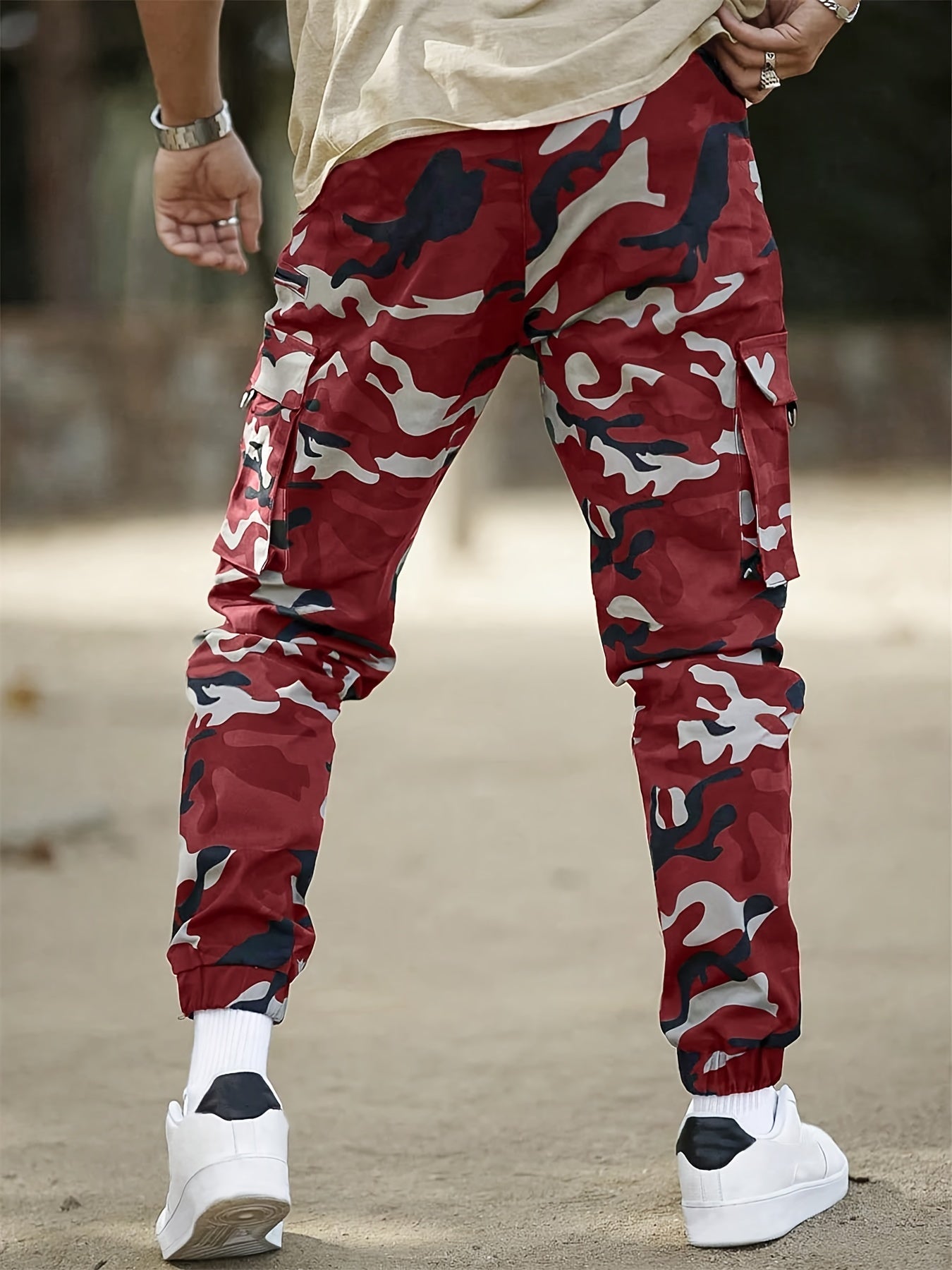 Men's Camo Cargo Pants with Flap Pockets & Invisible Zipper