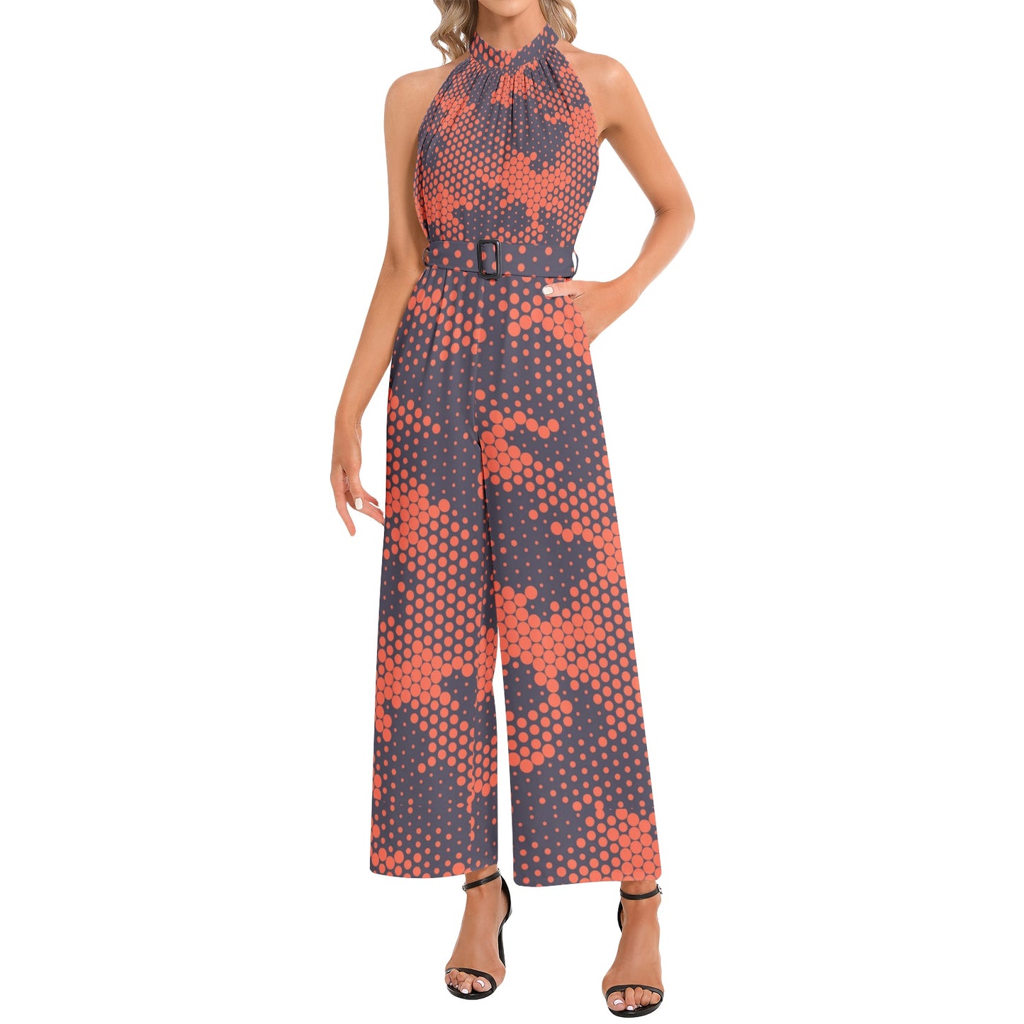 Camo Jumpsuit | Belted Halter Neck | Orange and Blue Digital