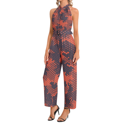 Camo Jumpsuit | Belted Halter Neck | Orange and Blue Digital