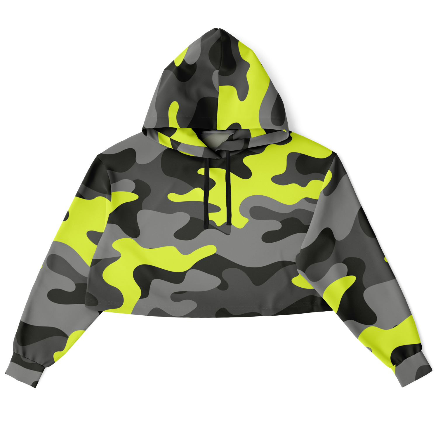 Cropped Hoodie For Women | Black, Gray & Yellow Camouflage