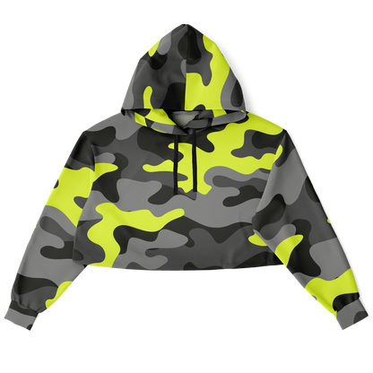 Cropped Hoodie For Women | Black, Gray & Yellow Camouflage