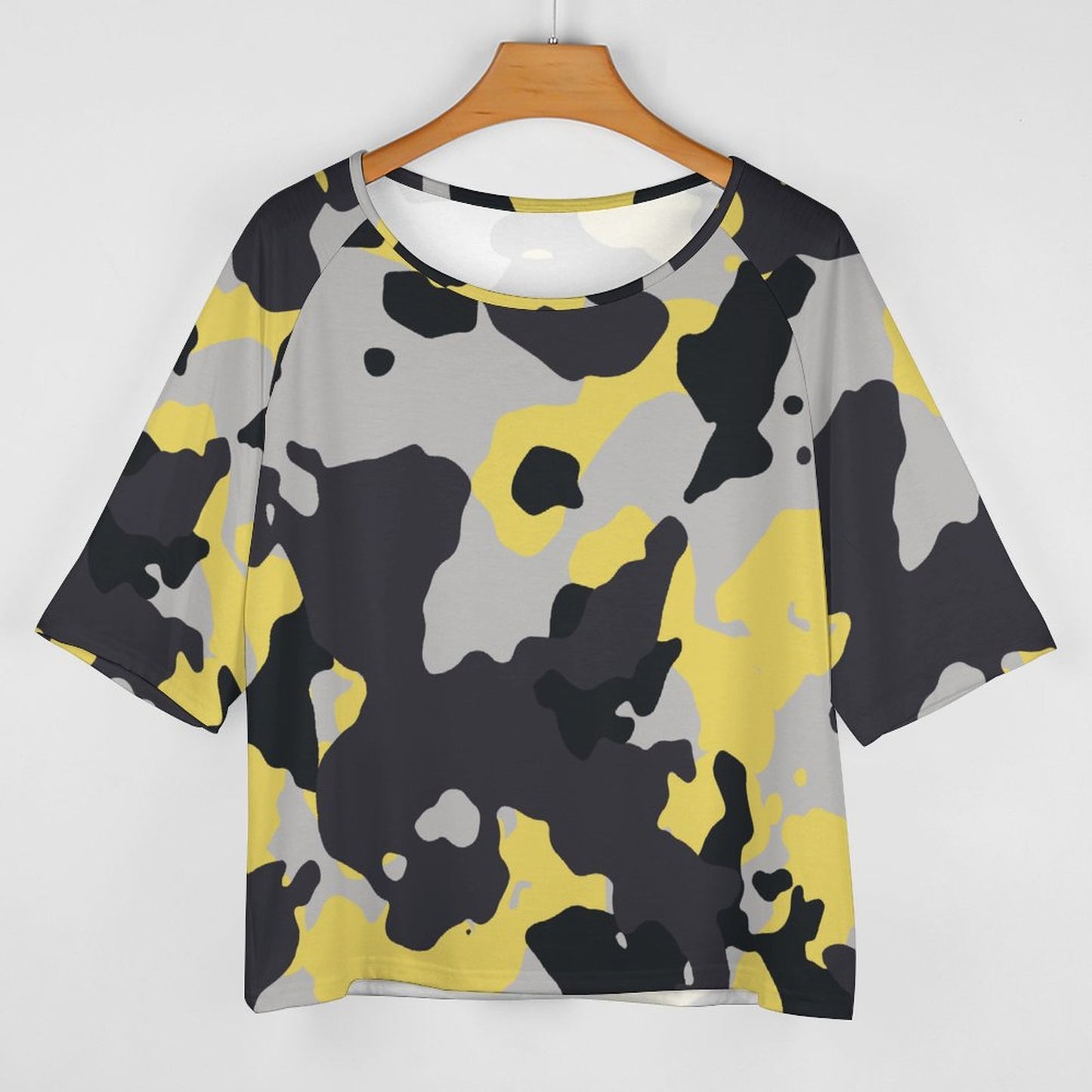 Off The Shoulder Top | Yellow, Black & Silver Camouflage