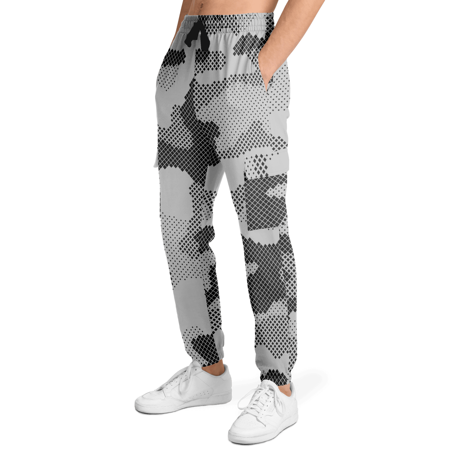 Camo Cargo Pants | Unisex | Black & White Digital Dotted