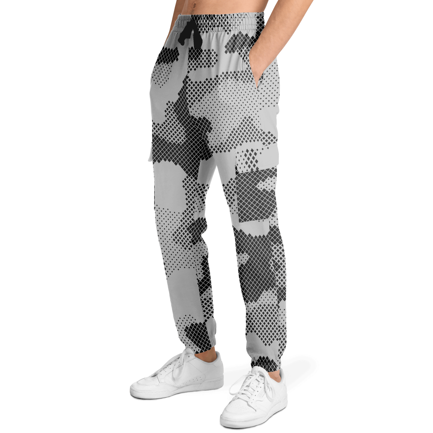 Camo Cargo Pants | Unisex | Black & White Digital Dotted