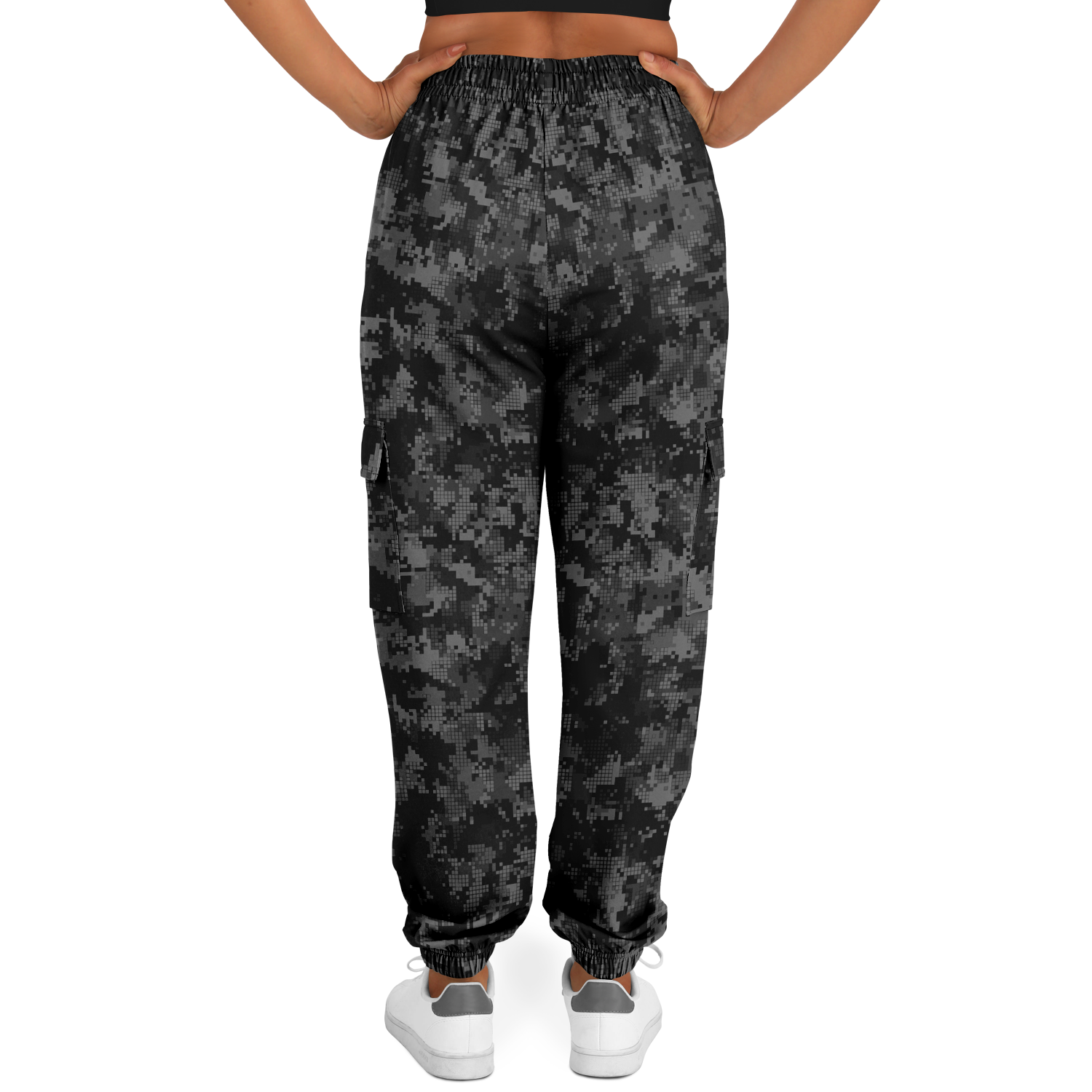 Black Camo Cargo Pants | Digital Monochrome Dark Gray