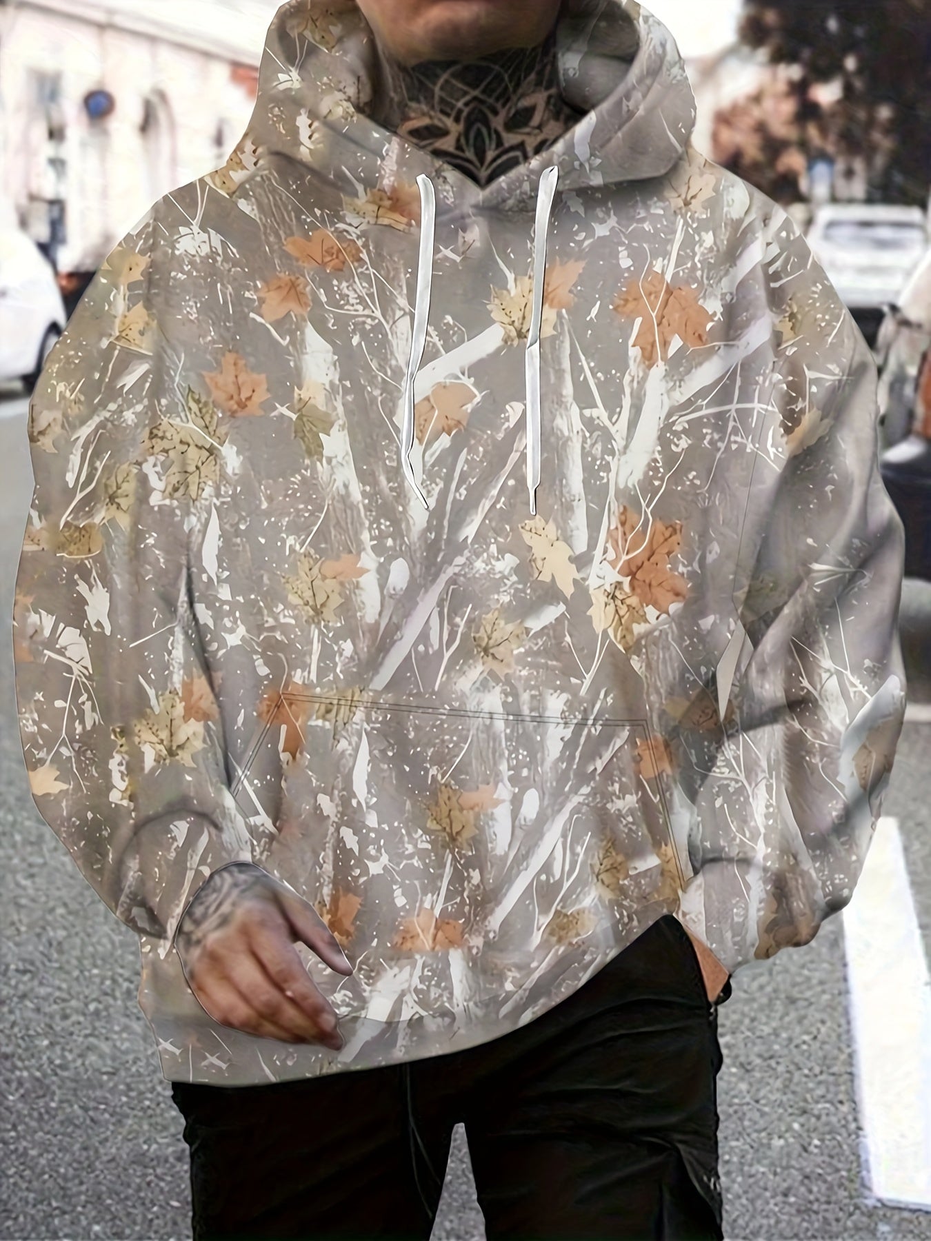 Men's Tropical Print Hoodie | Casual Apricot Pullover