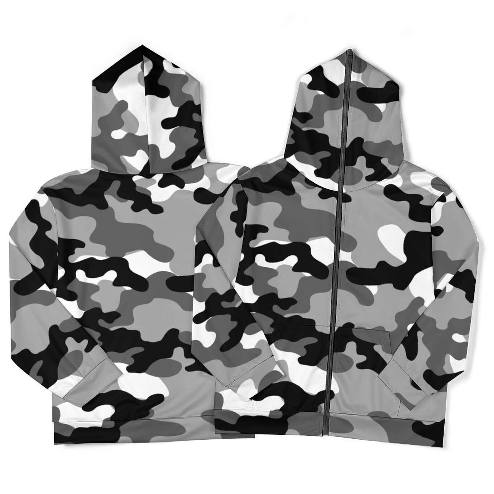 Zip up Camo Hoodie | Black, White & Gray Camouflage