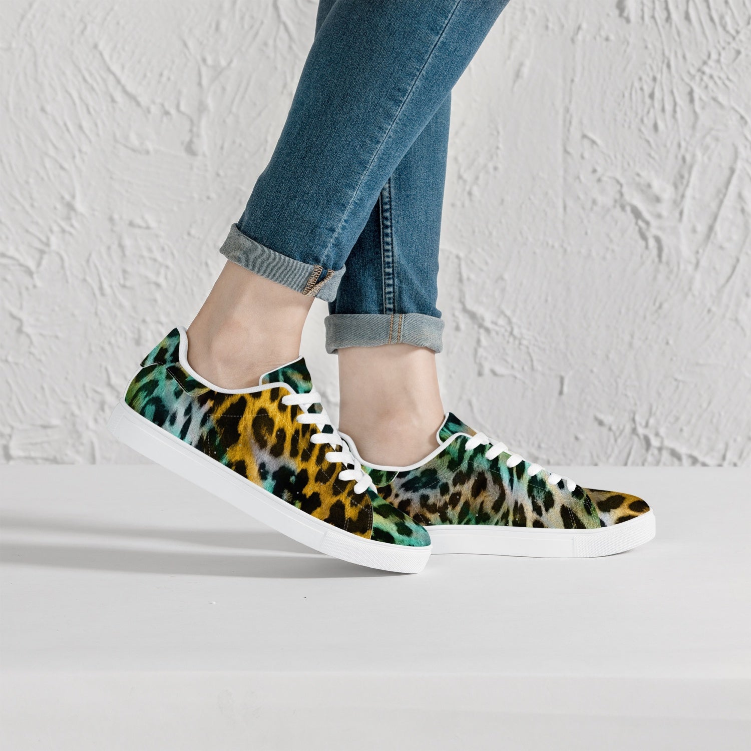 Leopard Sneakers | Classic Low-Top | Yellow and Blue