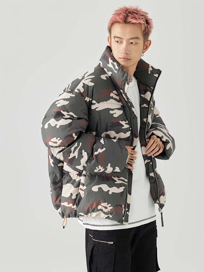 Army Green Camo Puffer Jacket | Thick Fat Style Coat