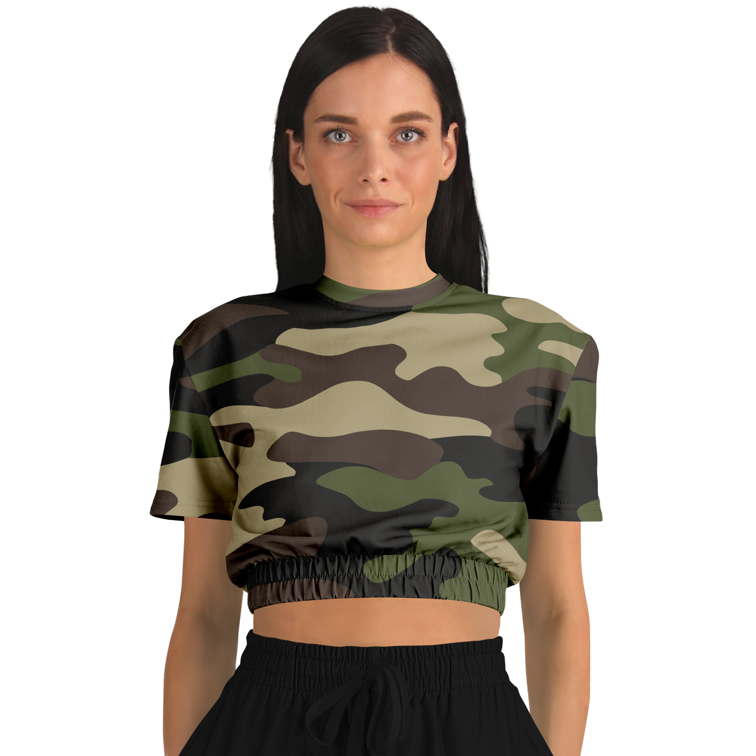 Camo Crop Top Sweatshirt | Classic Green Camouflage