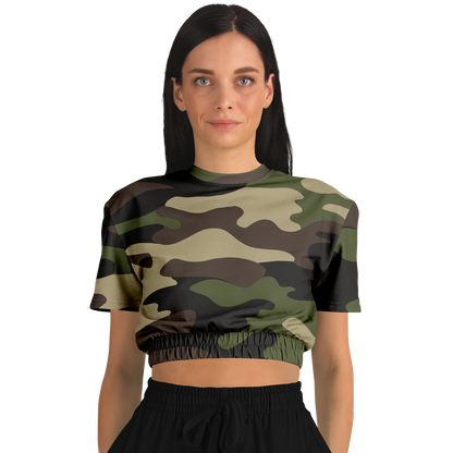 Camo Crop Top Sweatshirt | Classic Green Camouflage