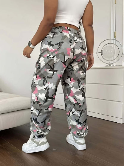 Plus Size Camo Sports Pants with Pockets | Cargo Trousers