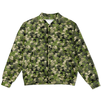 Baseball Jacket in Green, Olive, & Beige Skulls Camo Print