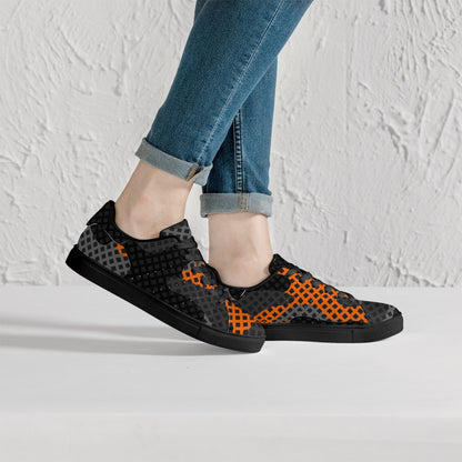 Camo Sneakers | Classic Low-Top Leather | Orange & Black Pixel