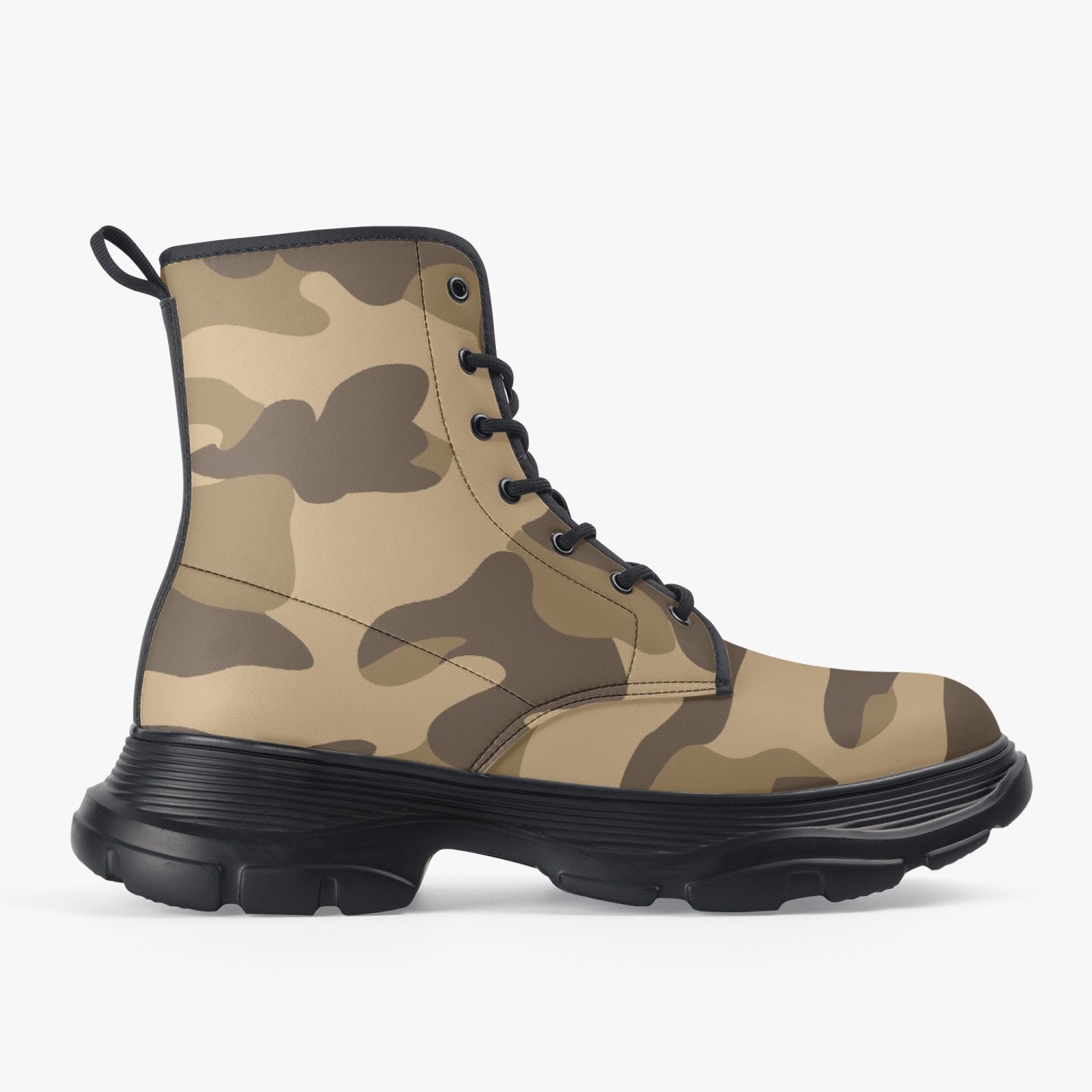 Chunky Boots | Leather in Khaki Camouflage