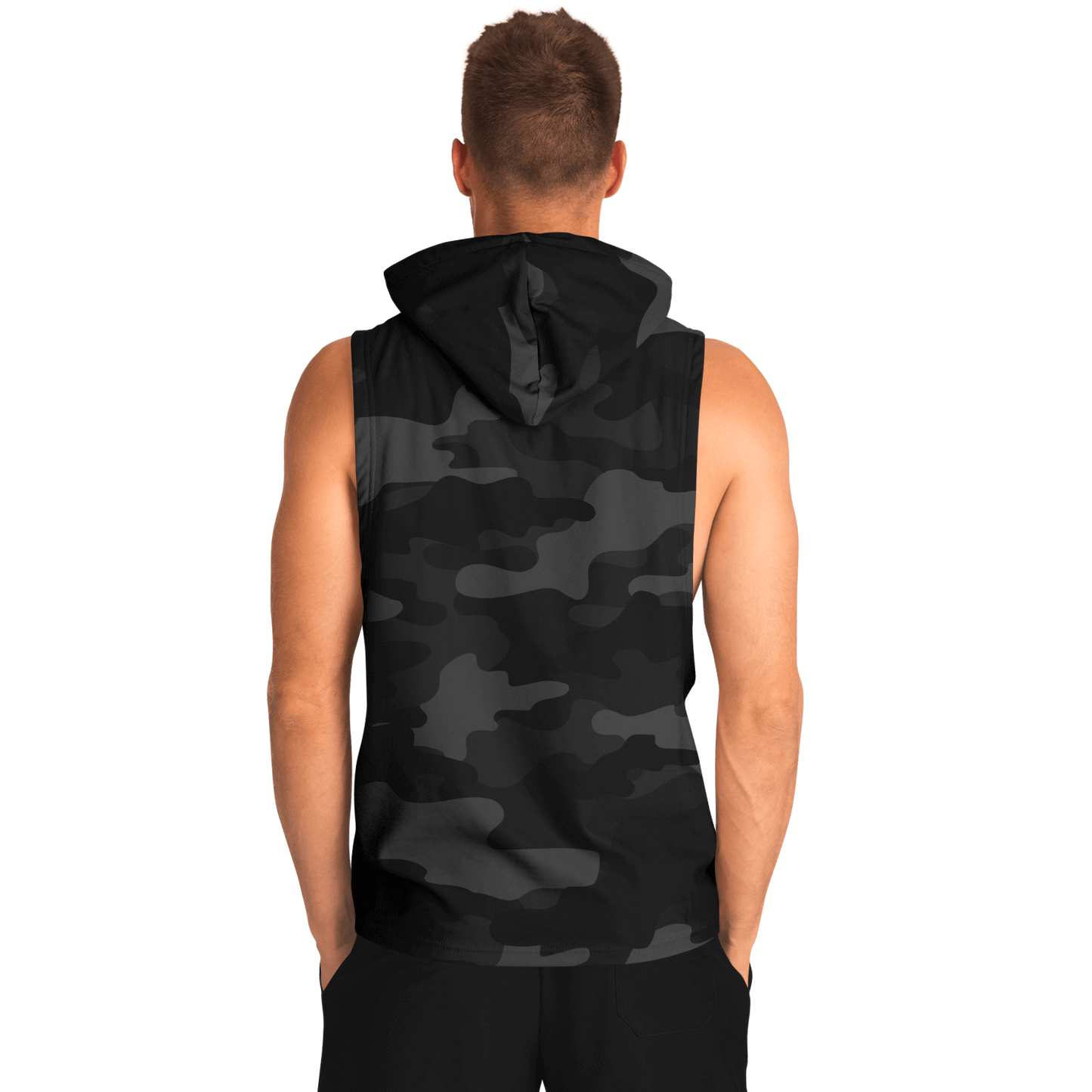 Sleeveless Hoodie | Black Camouflage