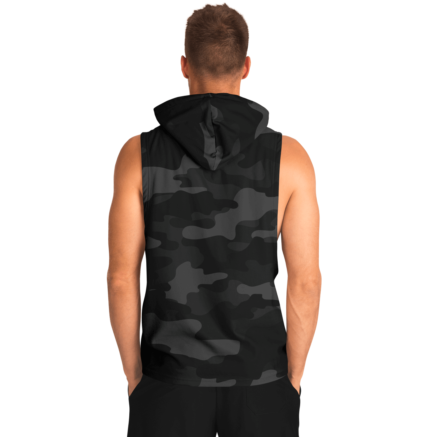 Sleeveless Hoodie | Black Camouflage