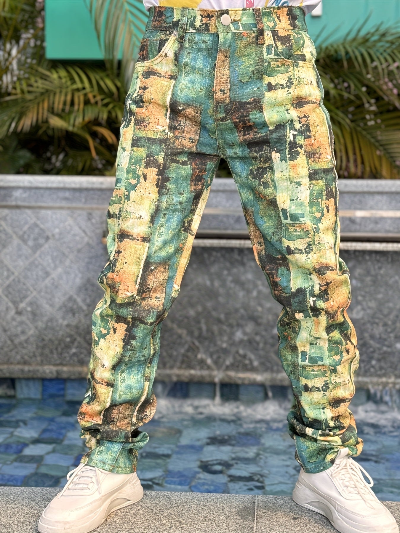 Men's Green Jeans | Digital Printed Denim Pants