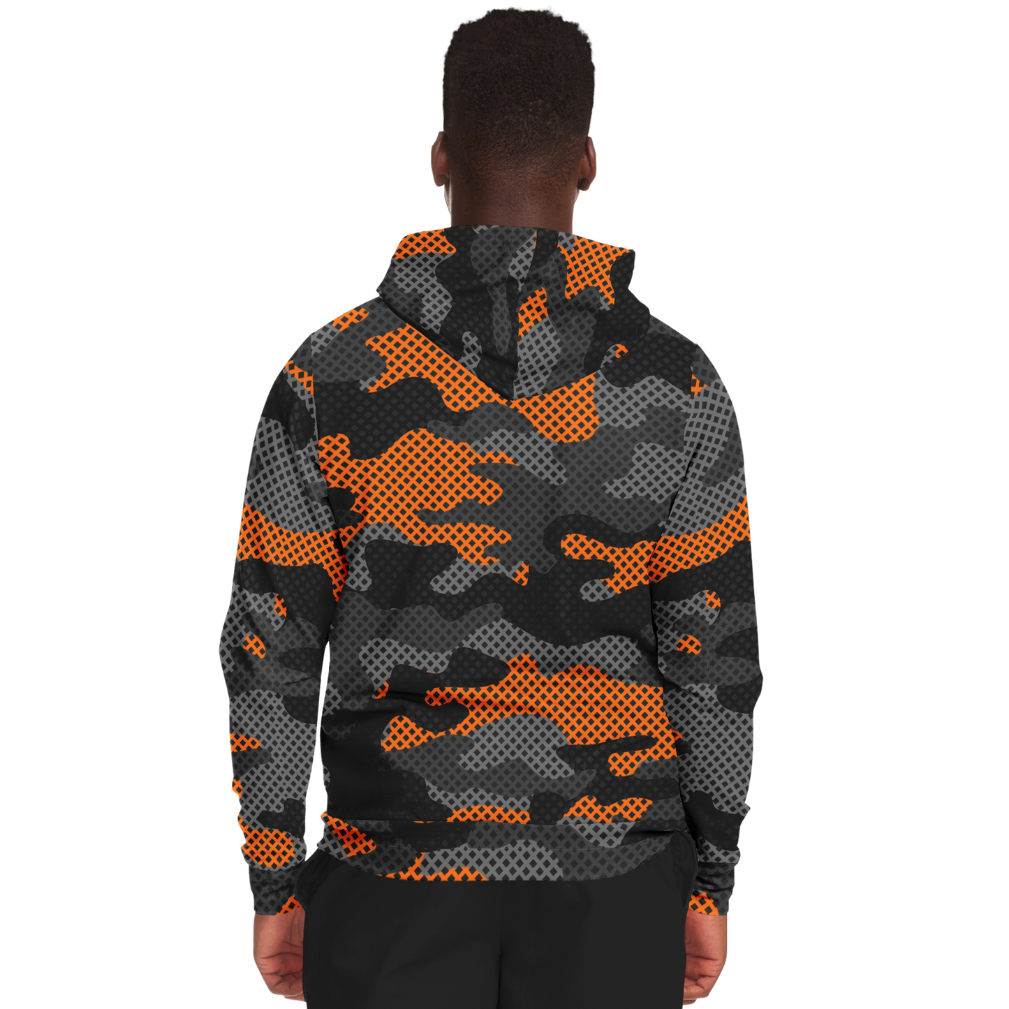 Zip-Up Hoodie | Orange & Black Pixel Camouflage