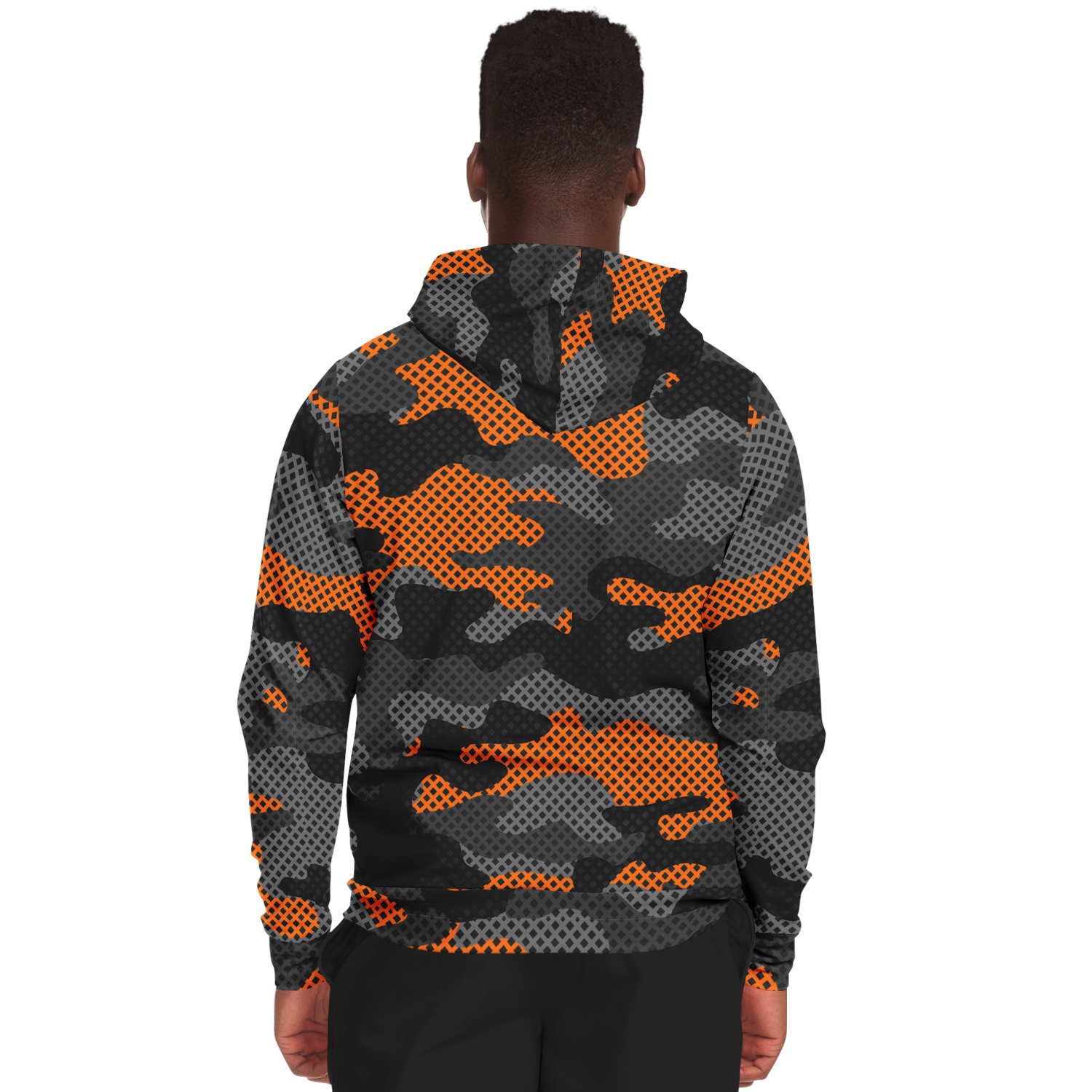 Zip-Up Hoodie | Orange & Black Pixel Camouflage