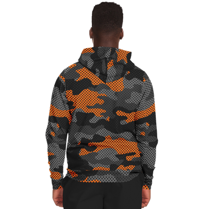 Zip-Up Hoodie | Orange & Black Pixel Camouflage