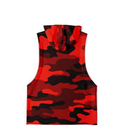 Sleeveless Hoodie | Scarlet Red & Black Camouflage