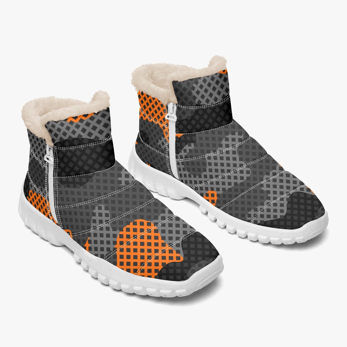 Camo Boots | Cotton-pad Fur Zipper Up | Orange and Black Pixel