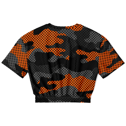 Camo Crop Top Sweatshirt | Black & Orange Pixel Pattern