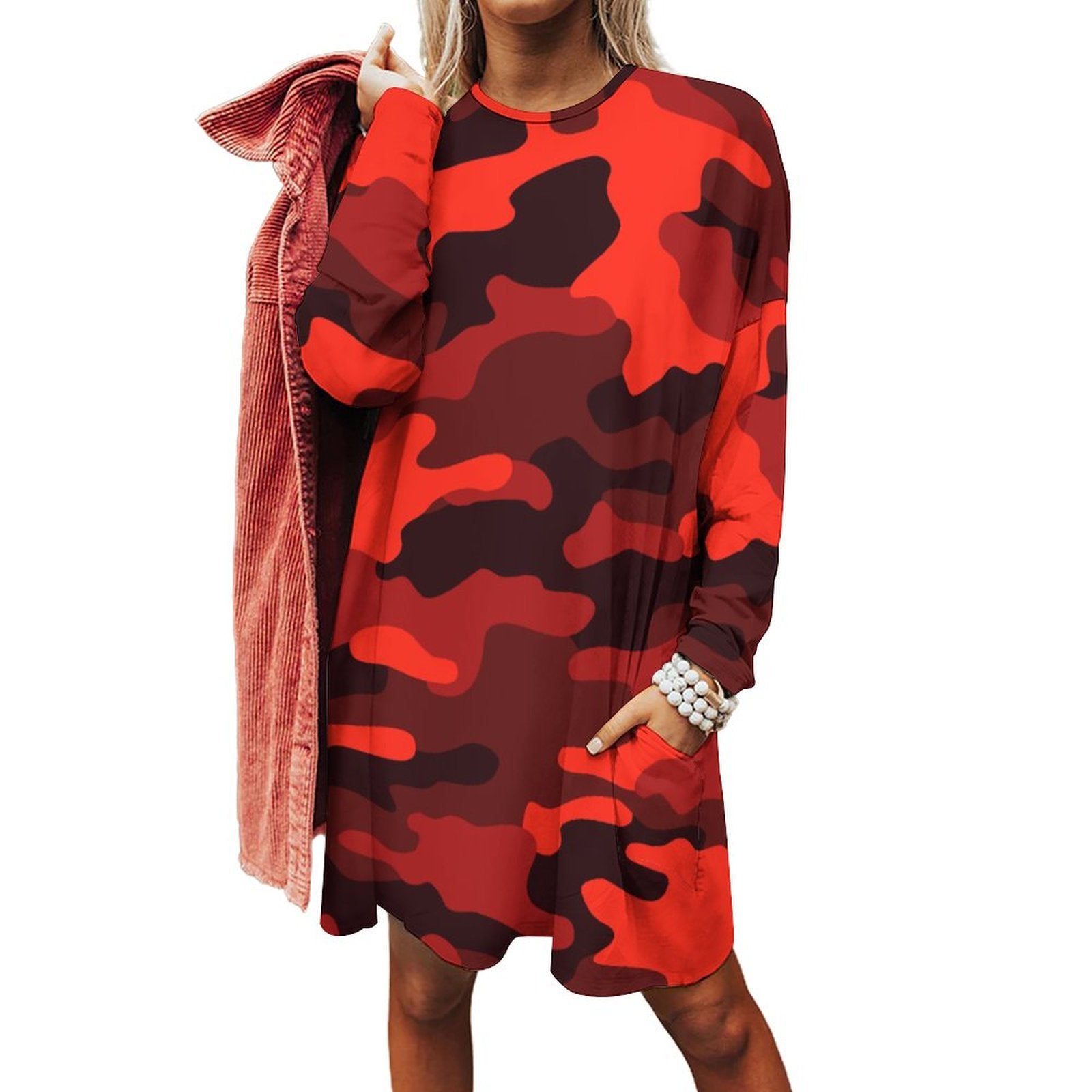 Camo Shirt | Loose Fit Long Sleeves | Scarlet Red & Black