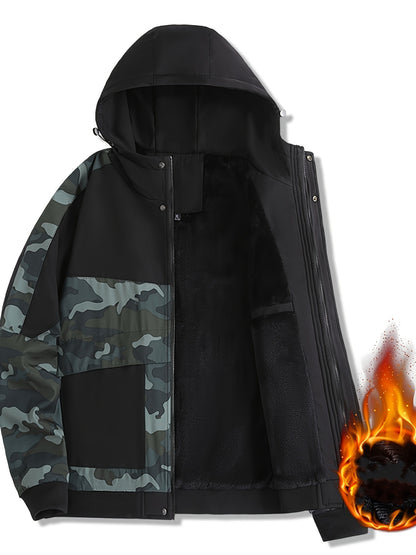 Camo Graphic Fleece Jacket | Men's Casual Hooded Winter Coat