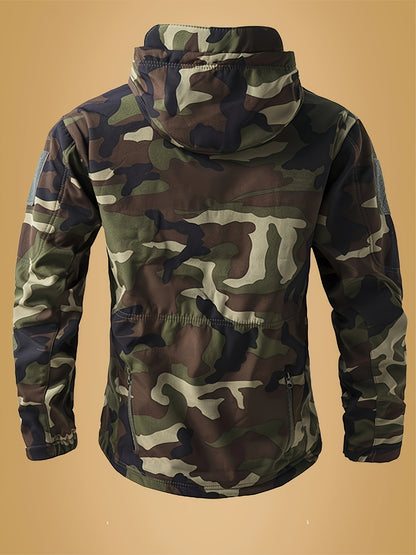 Men's Tactical Camo Windbreaker | Waterproof, Mid-Length Military Jacket with Hood