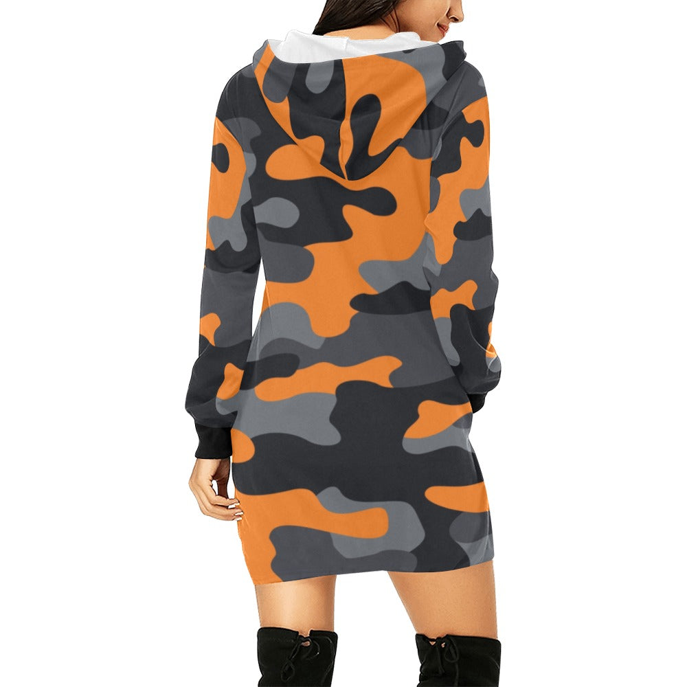 Camo Hoodie Dress | Orange, Black, and Gray Camouflage