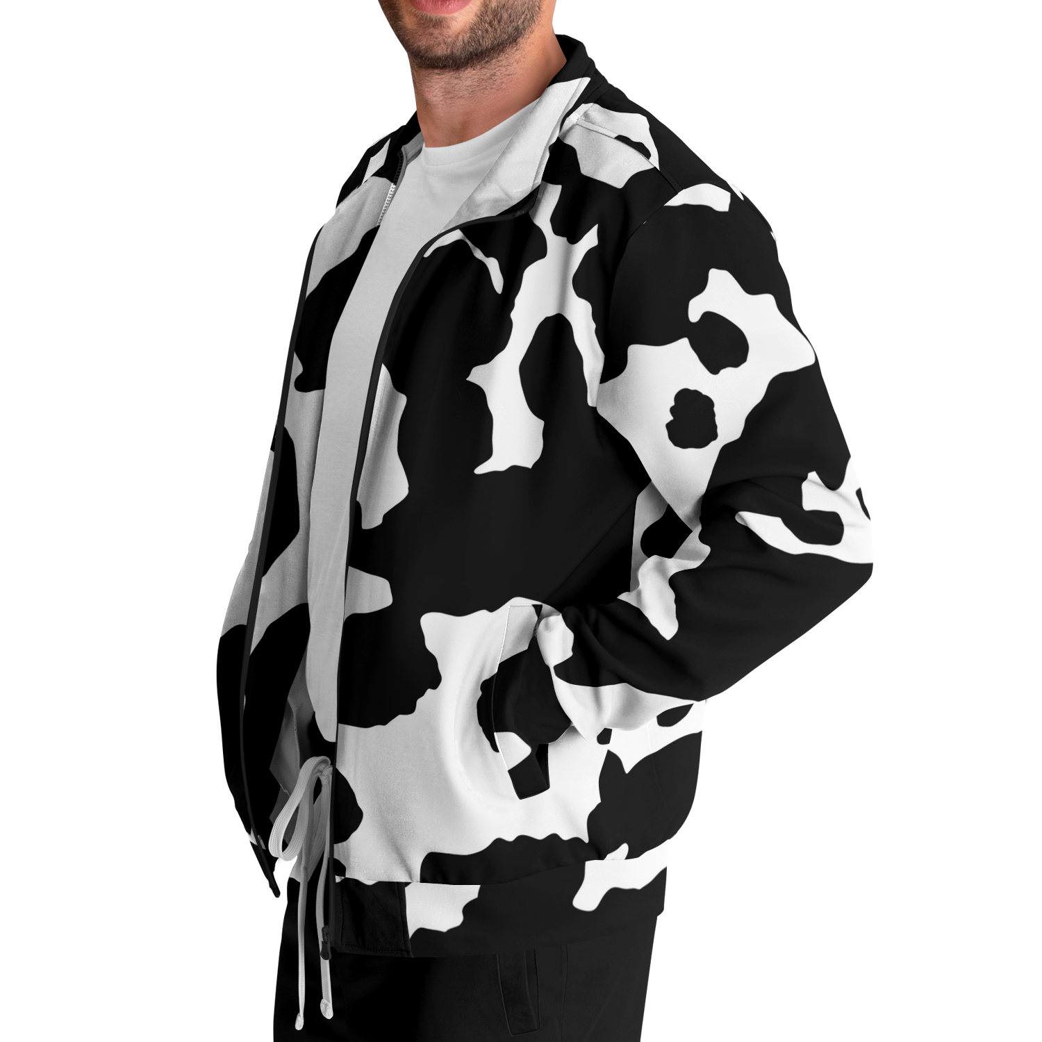 Camo Track Jacket | Black & White Cow Camouflage