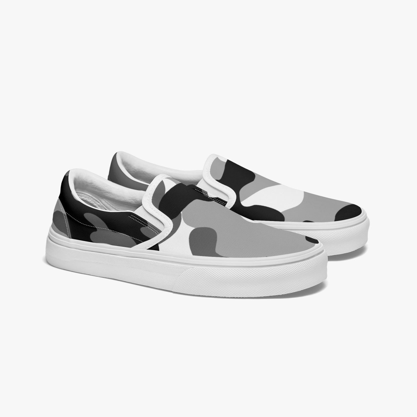 Camo Slip-On Shoes | Gray, Black, and White Camouflage