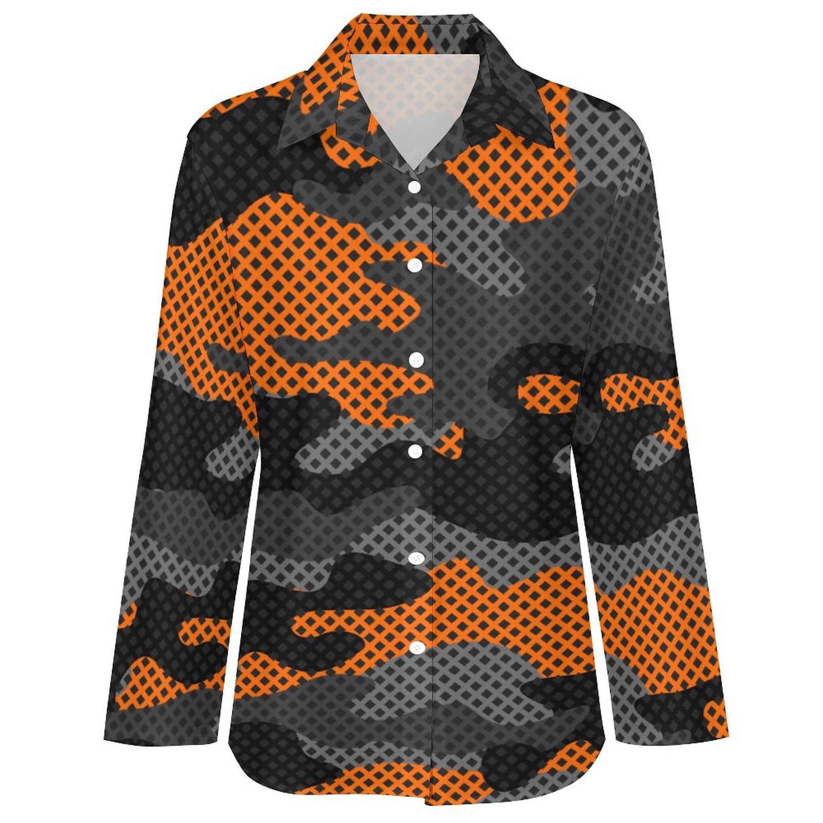 Women's Button-Up Camo Shirt | Orange & Black Pixel