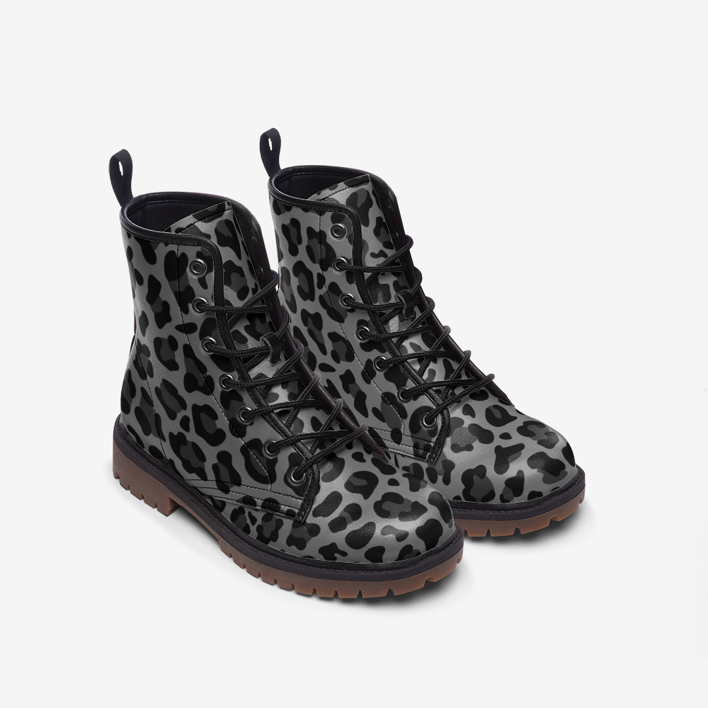 Leopard Boots | Lightweight Leather | Gray & Black