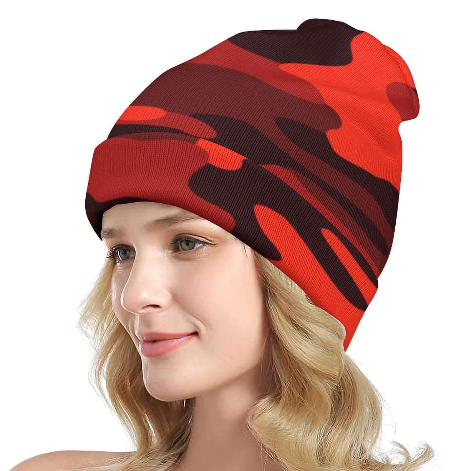 Camo Beanie | Scarlet Red & Black Camouflage