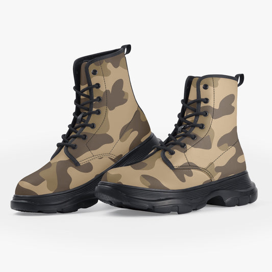 Chunky Boots | Leather in Khaki Camouflage