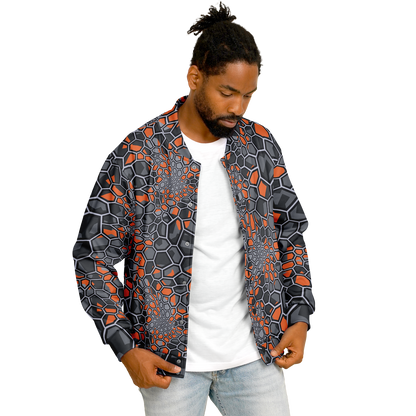 Baseball Jacket | Geometric Camo in Orange, Gray & Black